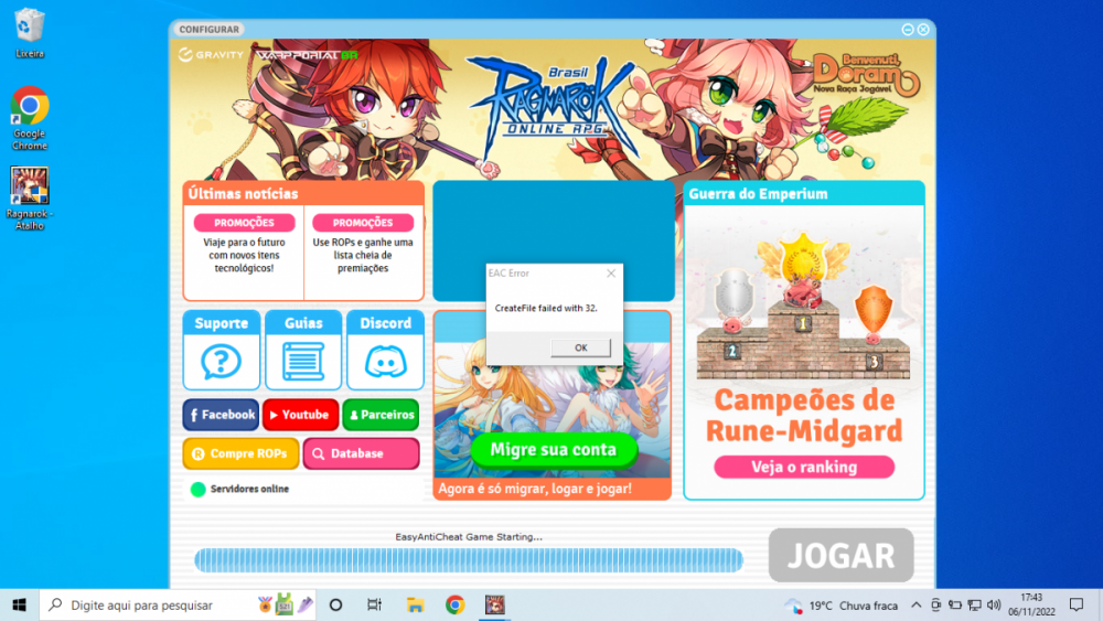 Erro createfile with 32 dificuldades t cnicas ragnarok online